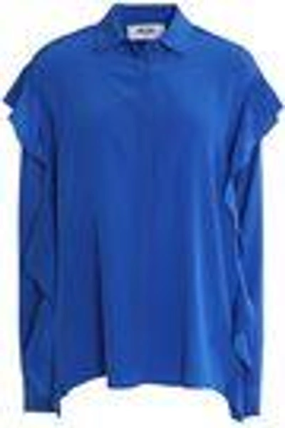 Shop Msgm Woman Ruffle-trimmed Silk Crepe De Chine Shirt Royal Blue