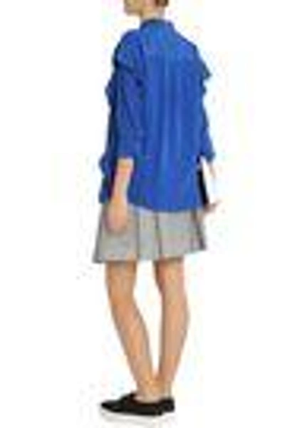 Shop Msgm Woman Ruffle-trimmed Silk Crepe De Chine Shirt Royal Blue