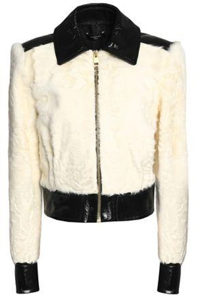 Shop Lanvin Woman Patent Leather-paneled Shearling Jacket Ivory