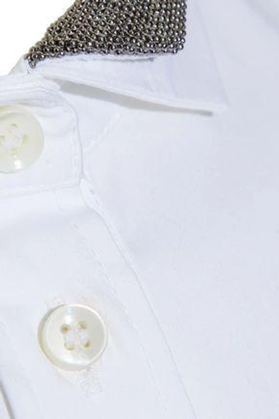 Shop Brunello Cucinelli Woman Bead-embellished Cotton-blend Poplin Shirt White