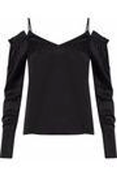 Shop W118 By Walter Baker Woman Cold-shoulder Ruffled Satin Blouse Black