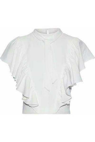 Shop Cinq À Sept Pussy-bow Ruffled Crepe Top In White