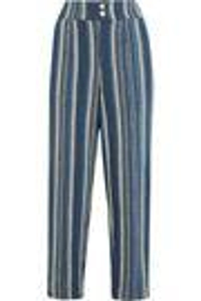 Shop Chloé Striped Cotton-blend Straight-leg Pants In Blue