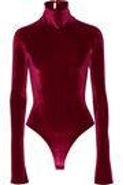 Shop Alix Woman York Cutout Stretch-velvet Turtleneck Bodysuit Burgundy