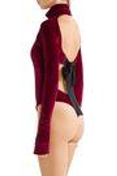 Shop Alix Woman York Cutout Stretch-velvet Turtleneck Bodysuit Burgundy