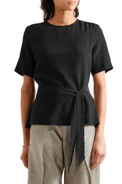 Shop Vanessa Seward Woman Delight Belted Silk-crepe Top Black