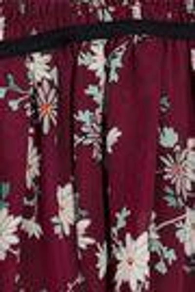 Shop Cinq À Sept Woman Soha Cold-shoulder Shirred Floral-print Silk Crepe De Chine Top Brick