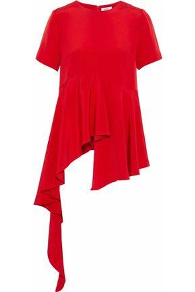 Shop Goen J Woman Asymmetric Ruffled Silk-crepe De Chine Top Red