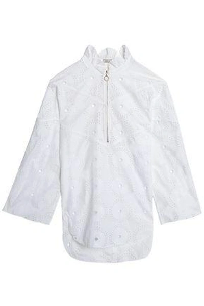 Shop Nina Ricci Woman Broderie Anglaise Cotton Blouse White