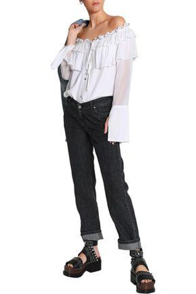 Shop Opening Ceremony Woman Off-the-shoulder Ruffled Crinkled Silk-chiffon Blouse White