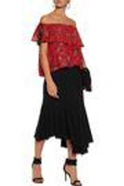 Shop Cinq À Sept Woman Kahlia Off-the-shoulder Ruffled Printed Silk Blouse Red