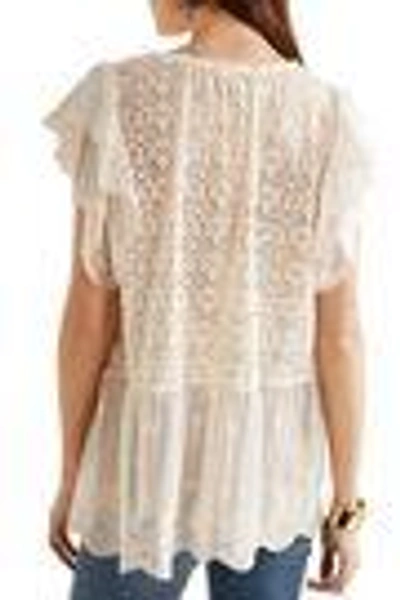Shop Stella Mccartney Laney Embroidered Tulle-paneled Cotton-blend Leavers Lace Blouse In Ecru