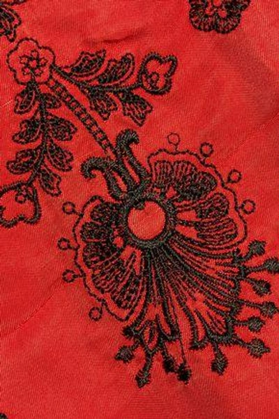 Shop Cinq À Sept Micah Twist-back Tasseled Embroidered Satin-piqué Top In Red