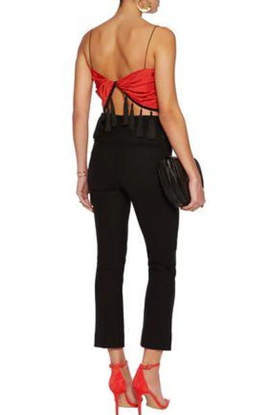 Shop Cinq À Sept Micah Twist-back Tasseled Embroidered Satin-piqué Top In Red