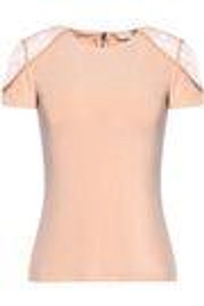 Shop Alice And Olivia Woman Lace-paneled Knitted Top Antique Rose