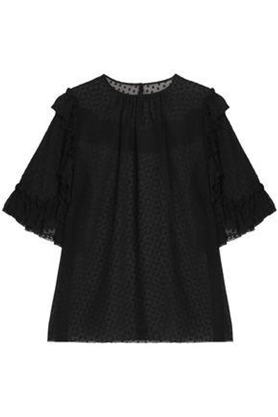 Shop Dolce & Gabbana Ruffle-trimmed Fil Coupé Silk-blend Blouse In Black
