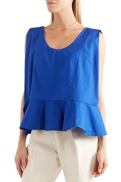 Shop Delpozo Woman Cotton-poplin Peplum Top Royal Blue