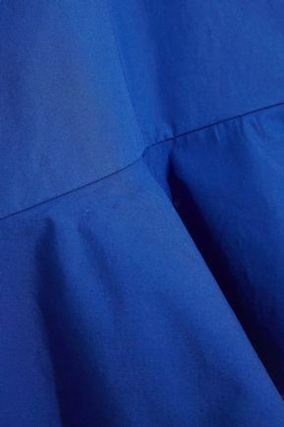 Shop Delpozo Woman Cotton-poplin Peplum Top Royal Blue