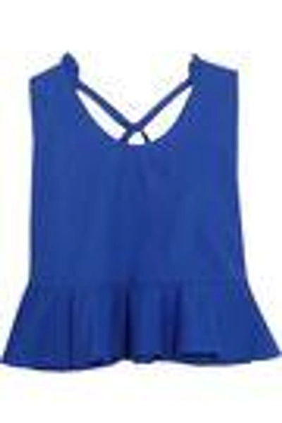 Shop Delpozo Woman Cotton-poplin Peplum Top Royal Blue