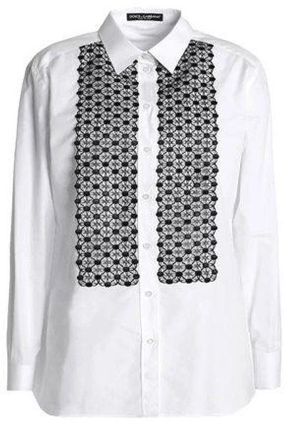 Shop Dolce & Gabbana Crochet-paneled Cotton-blend Poplin Shirt In White