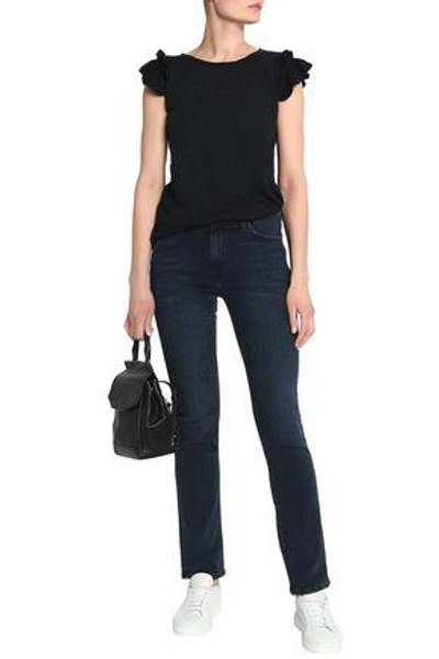 Shop Current Elliott Woman The Double Ruffle Slub Linen And Cotton-blend Jersey T-shirt Black
