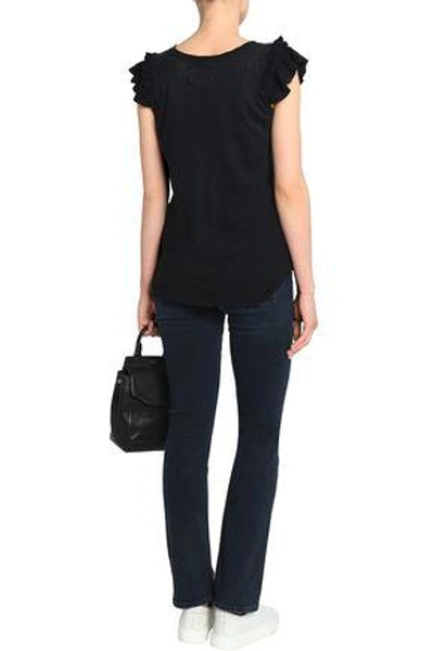Shop Current Elliott Woman The Double Ruffle Slub Linen And Cotton-blend Jersey T-shirt Black
