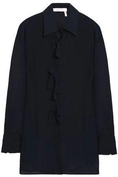 Shop See By Chloé Bow-detailed Chiffon Blouse In Midnight Blue