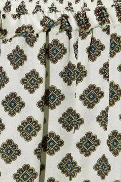 Shop Cinq À Sept Cold-shoulder Shirred Printed Silk Top In Ivory