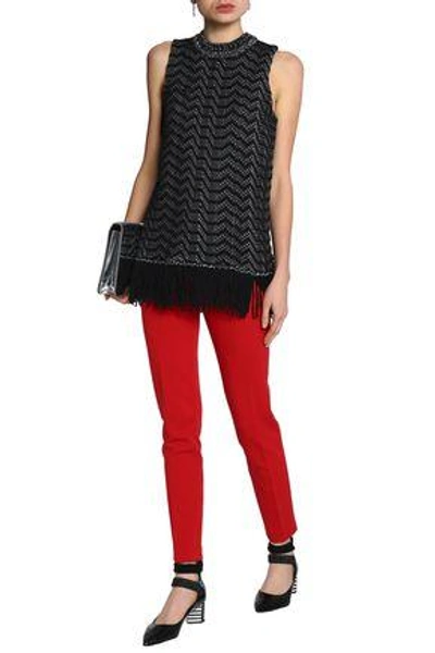 Shop Proenza Schouler Woman Fringe-trimmed Jacquard-knit Cotton-blend Top Black
