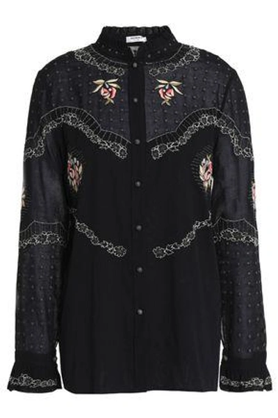 Shop Vilshenko Woman Embroidered Cotton-voile Shirt Black