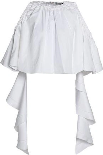 Shop Ellery Woman Cold-shoulder Ruffled Cotton-gabardine Top White