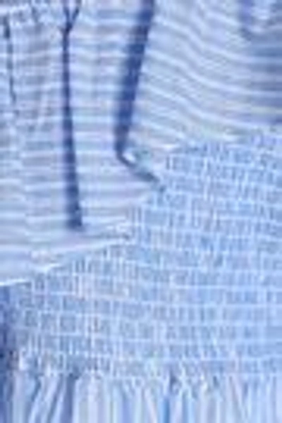 Shop Cinq À Sept Woman Shirred Ruffled Striped Cotton-poplin Top Sky Blue