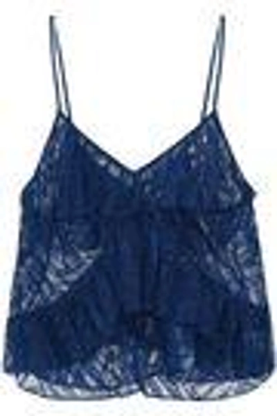Shop Michelle Mason Woman Ruffled Lace And Tulle Top Navy