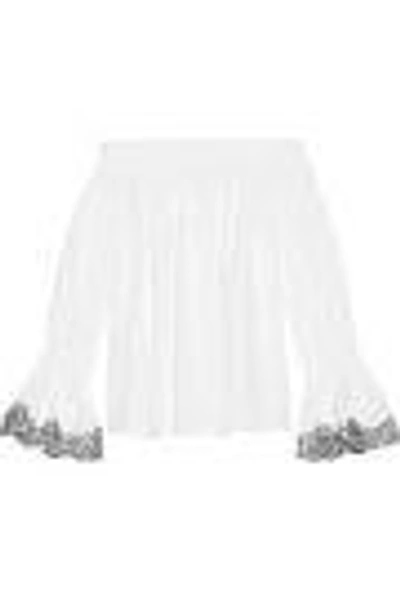 Shop Alexander Mcqueen Off-the-shoulder Broderie Anglaise-trimmed Cotton-poplin Top In White