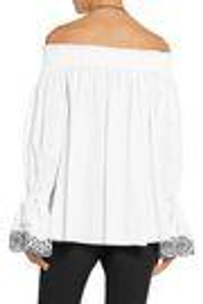 Shop Alexander Mcqueen Off-the-shoulder Broderie Anglaise-trimmed Cotton-poplin Top In White