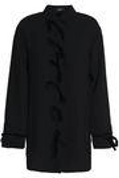 Shop Goen J Velvet Bow-detailed Crepe Shirt In Black