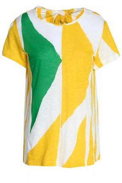 Shop Proenza Schouler Woman Tie-back Color-block Slub Cotton-jersey T-shirt Yellow