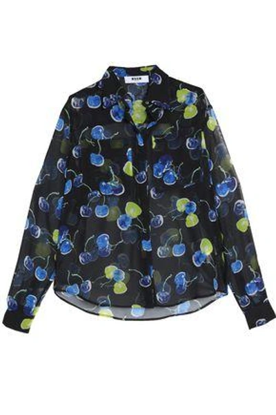 Shop Msgm Woman Printed Georgette Shirt Black