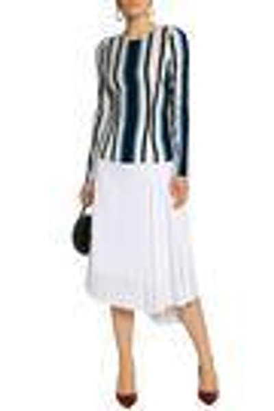 Shop Dolce & Gabbana Woman Striped Stretch-silk Top Off-white