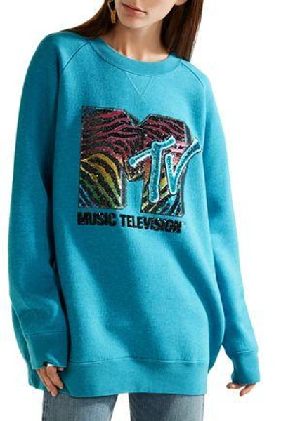 Shop Marc Jacobs Oversized Sequin-embellished Jersey Sweatshirt In Turquoise