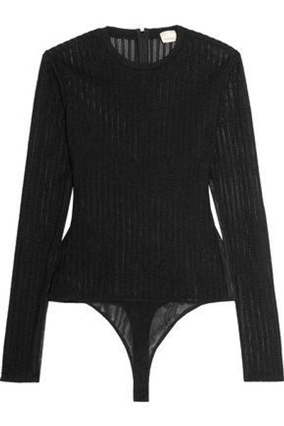 Shop Cinq À Sept Woman Paige Open-knit And Tulle Bodysuit Black