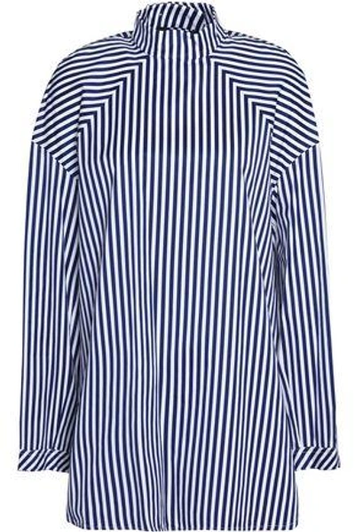 Shop Ellery Woman Striped Cotton-poplin Shirt Navy