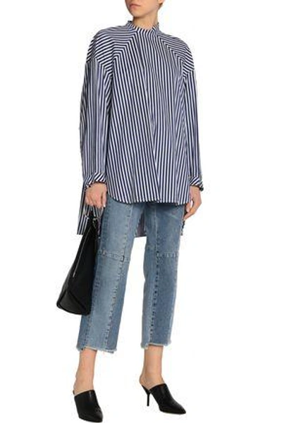 Shop Ellery Woman Striped Cotton-poplin Shirt Navy