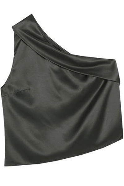 Shop Michelle Mason Woman One-shouder Silk-satin Top Gunmetal