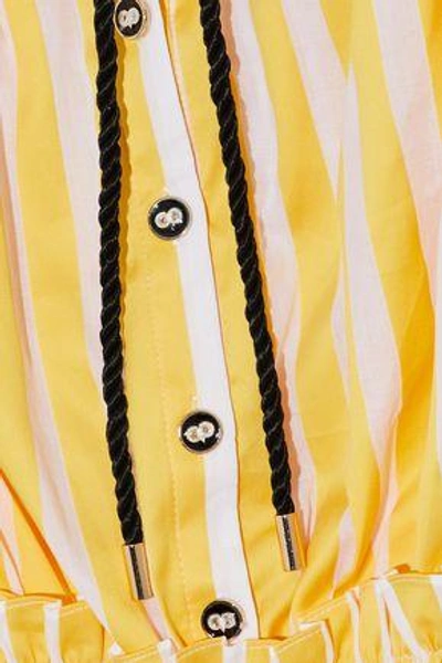 Shop Caroline Constas Woman Peasant Off-the-shoulder Shirred Striped Cotton-poplin Top Yellow