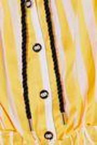 Shop Caroline Constas Woman Peasant Off-the-shoulder Shirred Striped Cotton-poplin Top Yellow