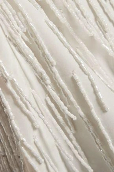 Shop L Agence Woman Jezebel Fringed Beaded Satin Top Ivory