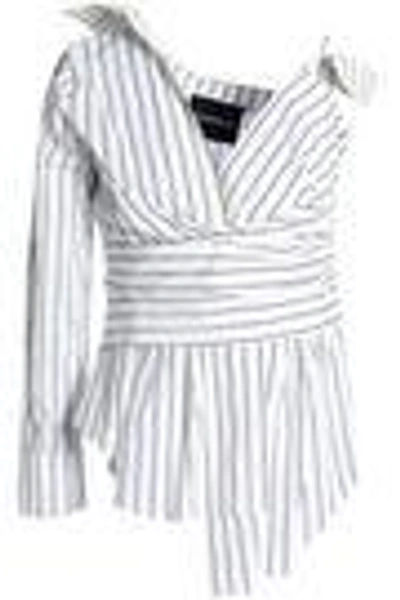Shop Nicholas Woman Asymmetric Striped Cotton-poplin Top White