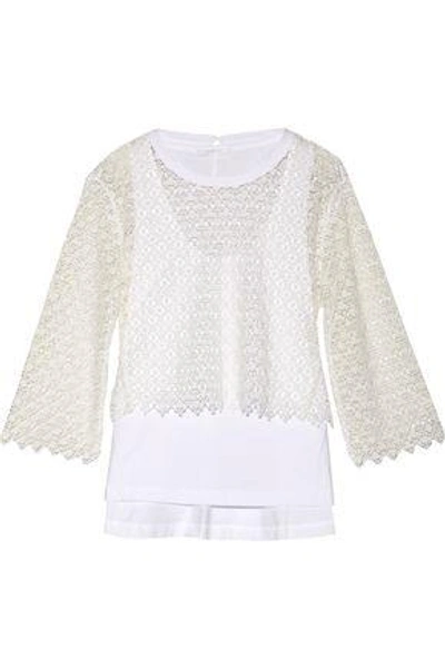 Chloé Layered Cotton Guipure Lace And Cotton-blend Jersey Top In White