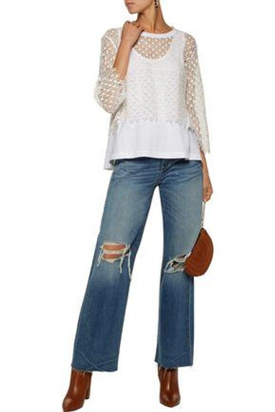 Chloé Layered Cotton Guipure Lace And Cotton-blend Jersey Top In White